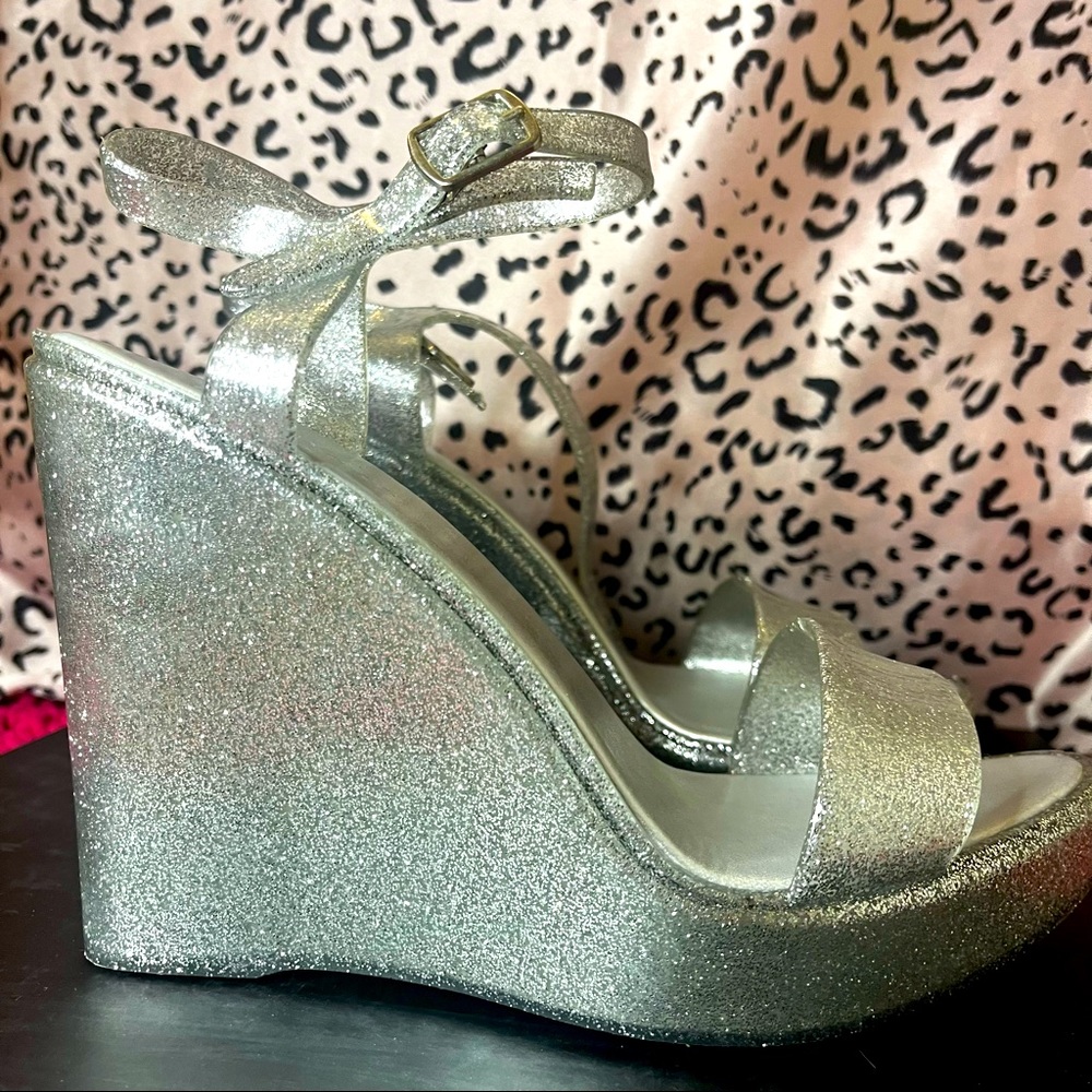Bamboo Elva silver glitter jelly wedges
